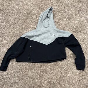 Nike Women's Two-Tone Gray and Black Cropped Hoodie